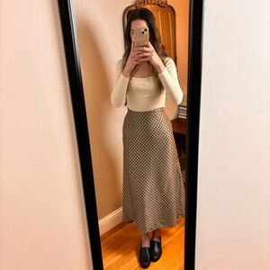 Vintage The Limited Silk Midi A-Line Skirt Gold Beige Brown